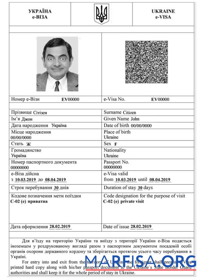 Blank Ukraine e visa template